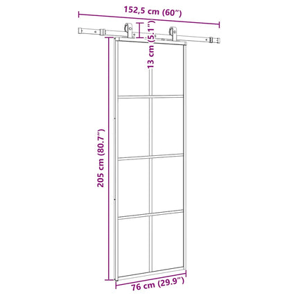 skydedør med hardwaresæt 76x205 cm ESG glas sort