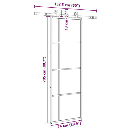skydedør med hardwaresæt 76x205 cm ESG glas sort