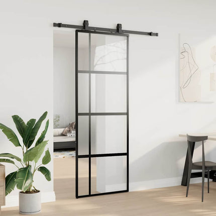 skydedør med hardwaresæt 76x205 cm hærdet glas sort