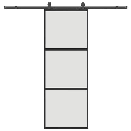 skydedør med hardwaresæt 76x205 cm hærdet glas sort