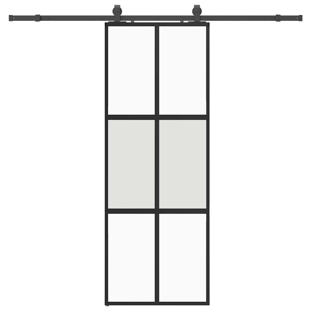skydedør med hardwaresæt 76x205 cm hærdet glas sort