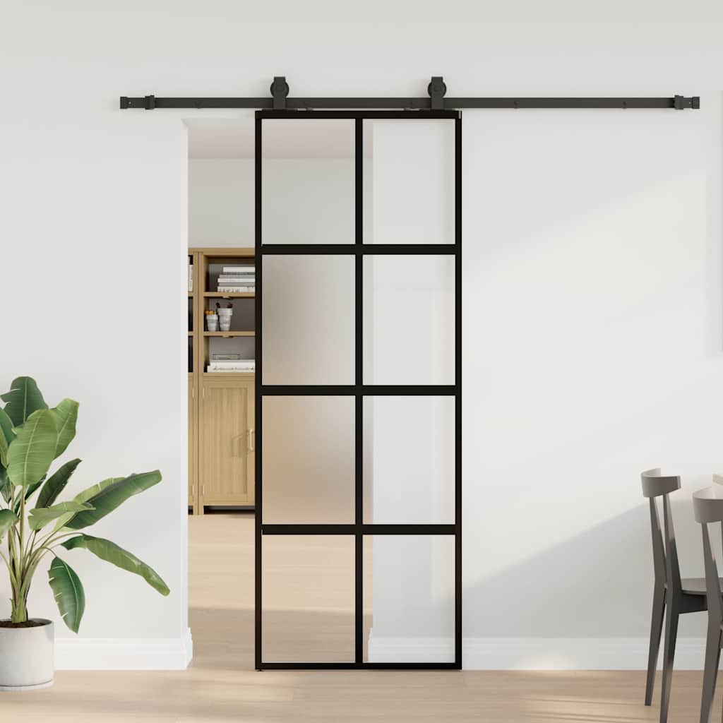skydedør med hardwaresæt 76x205 cm hærdet glas sort