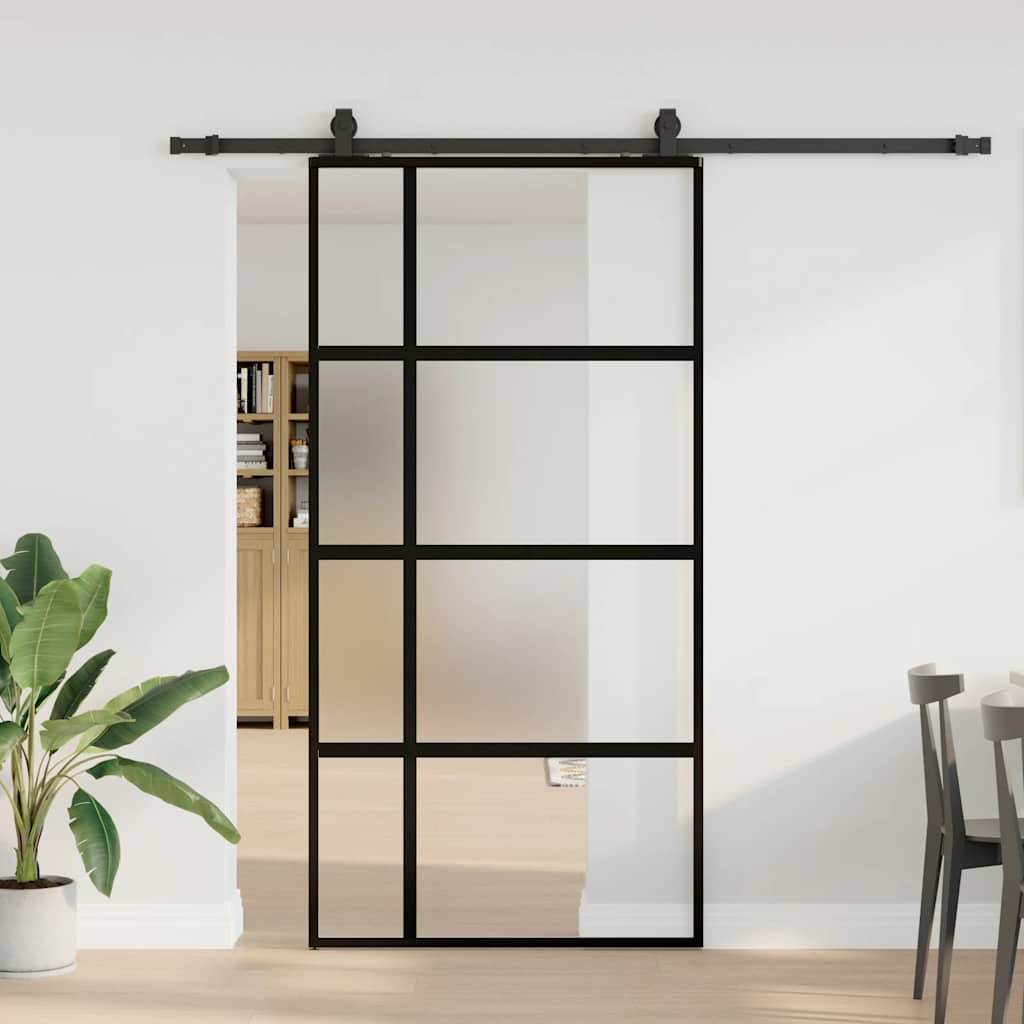 skydedør med hardwaresæt 102,5x205 cm hærdet glas sort