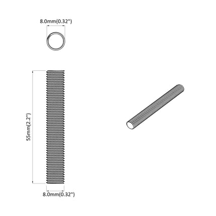Gevind Stang 2 pcs Sølv 8 x 55 mm Stål