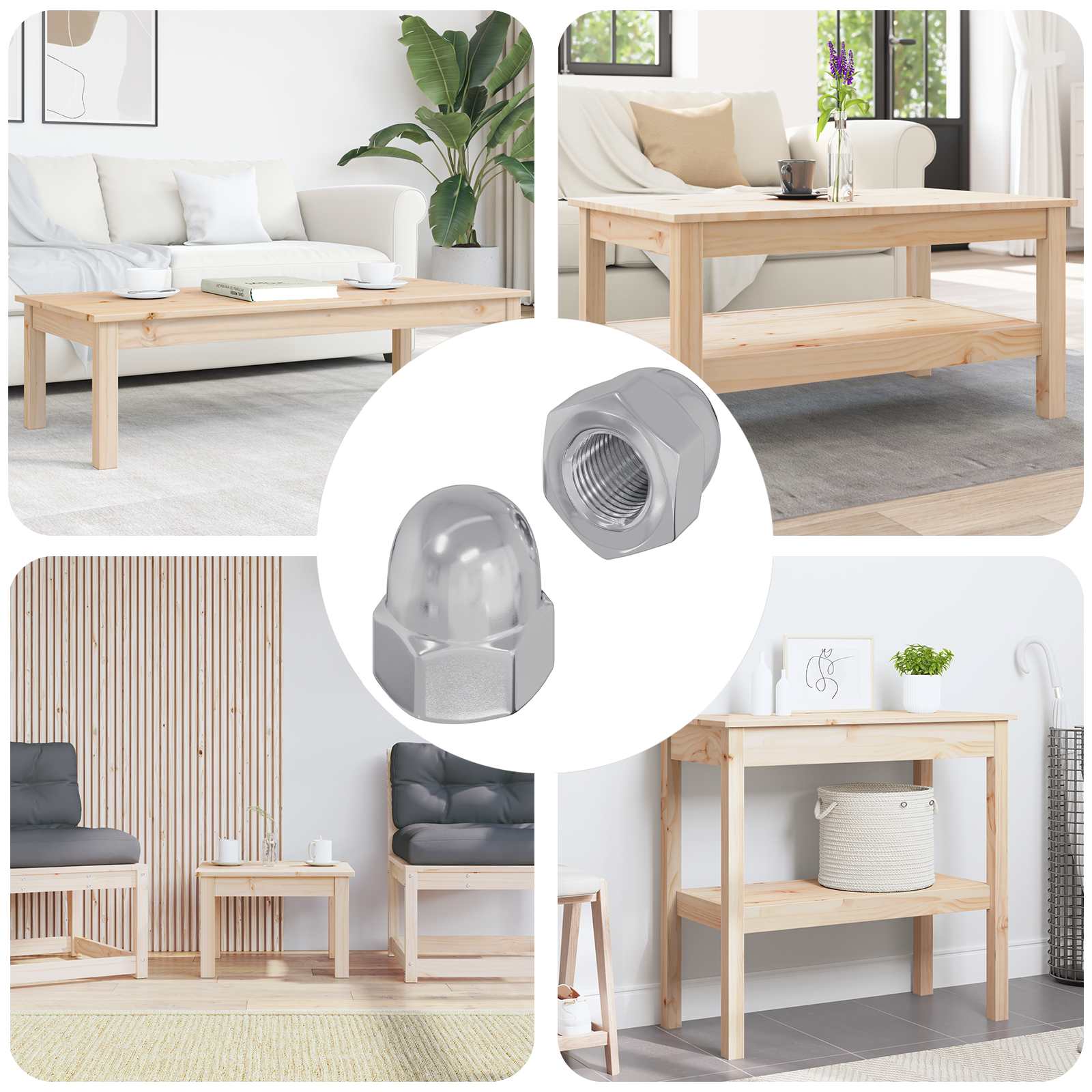 Egetræ Møtrikker 2 pcs Sølv 12,8 x 12,8 x 6,5 cm Stål