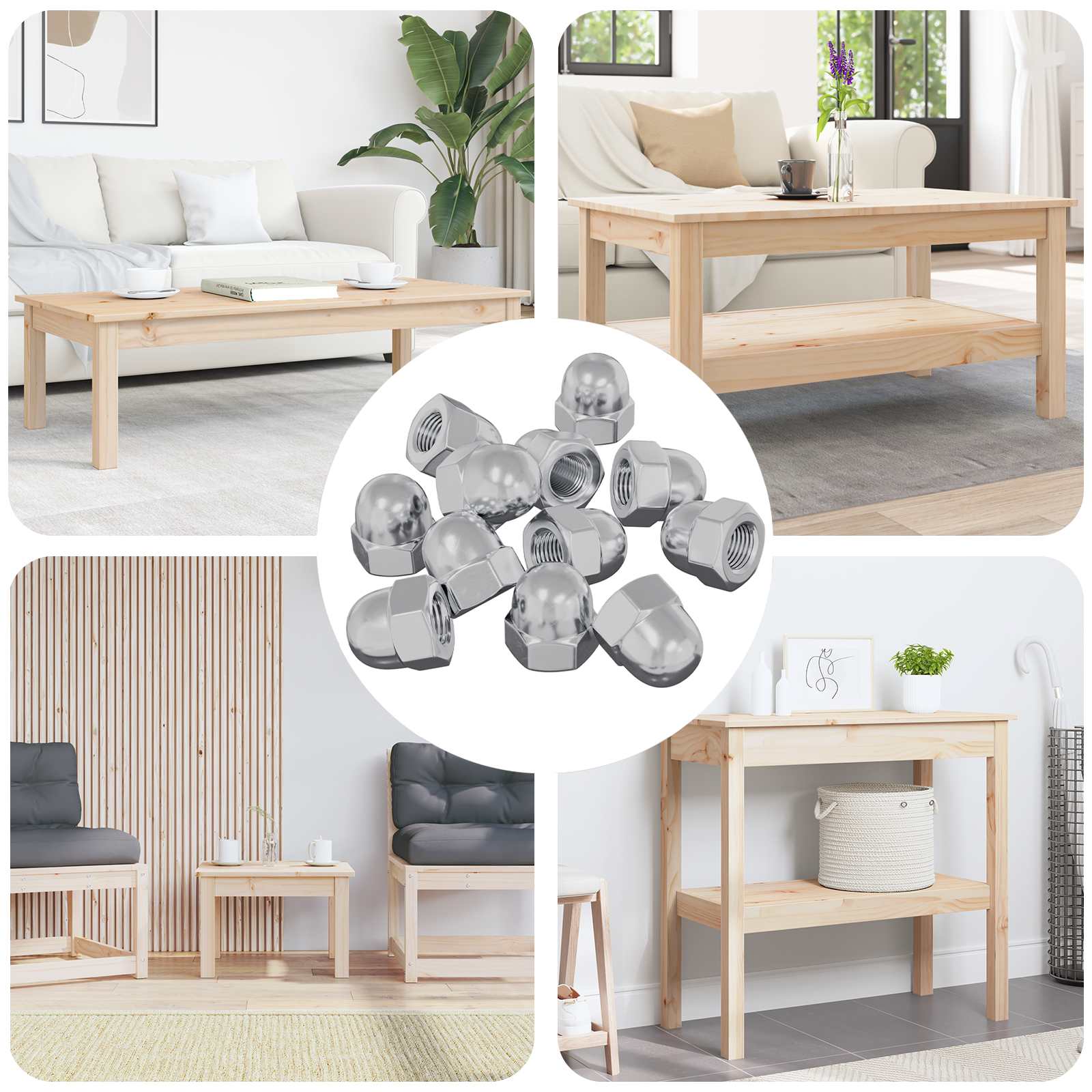 Egetræ Møtrikker 12 pcs Sølv 12,8 x 12,8 x 6,5 cm Jern