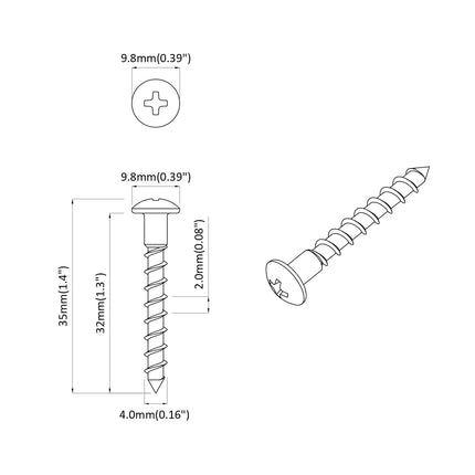 Skrue 2 pcs Sølv 9,8 x 35 mm Jern