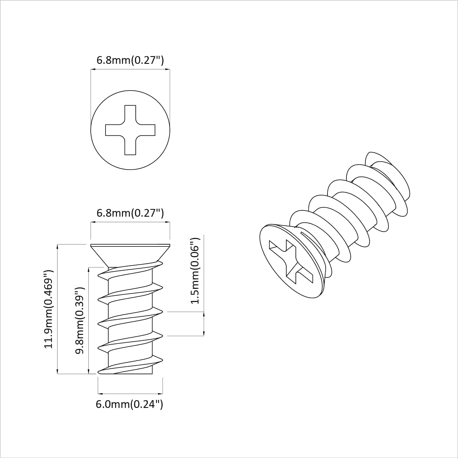 Skrue 2 pcs Sølv M6 x 12 mm Jern
