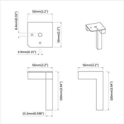 Stående Fødder 2 pcs Sort 57 x 57 x 100 mm Jern