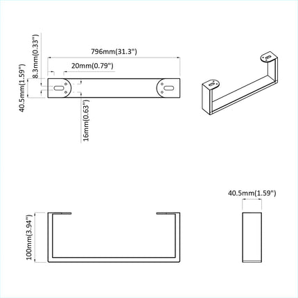 Møbelben 12 stk. Sort 796 x 40,5 x 100 mm Jern