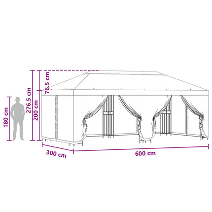 Pavillon med sidetapper 6 x 3 m Beige Polyester og Stål 190