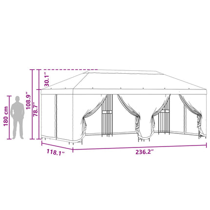Pavillon med sidetapper 6 x 3 m Beige Polyester og Stål 190