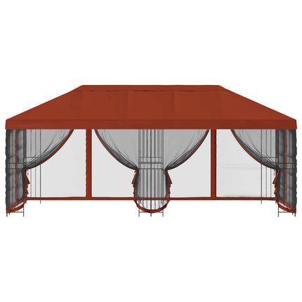 Pavillon med sidetapper 6 x 3 m Terrakotta Polyester og Stål