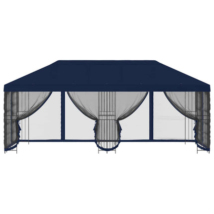 Pavillon med sidetapper 6 x 3 m Blå Polyester og Stål 190