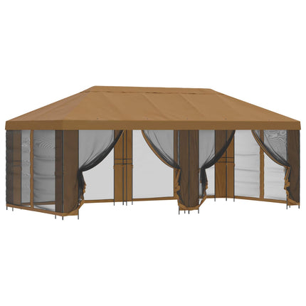 Pavillon med sidetapper 6 x 3 m Beige Polyester og Stål 190