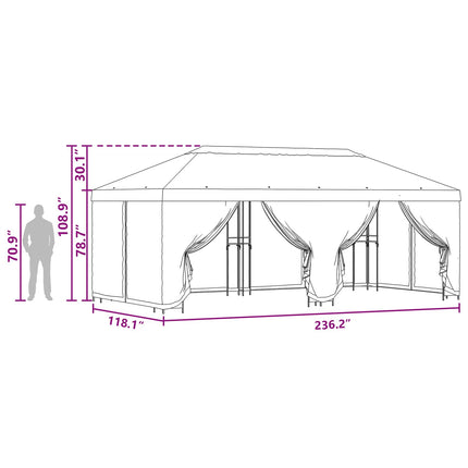 Pavillon med sidetapper 6 x 3 m Cremefarvet Polyester og Stål