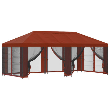 Pavillon med sidetapper 6 x 3 m Terrakotta Polyester og Stål