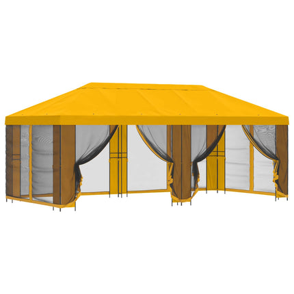 Pavillon med sidetapper 6 x 3 m Gul Polyester og Stål 190