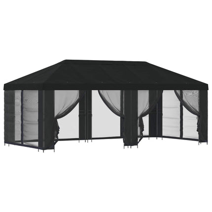 Pavillon med sidetapper 6 x 3 m Sort Polyester og Stål 190