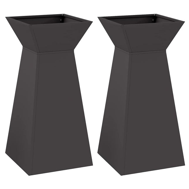 Søjle Plantekasse 2 stk. Sort 35 x 35 x 73 cm Koldvalset stål