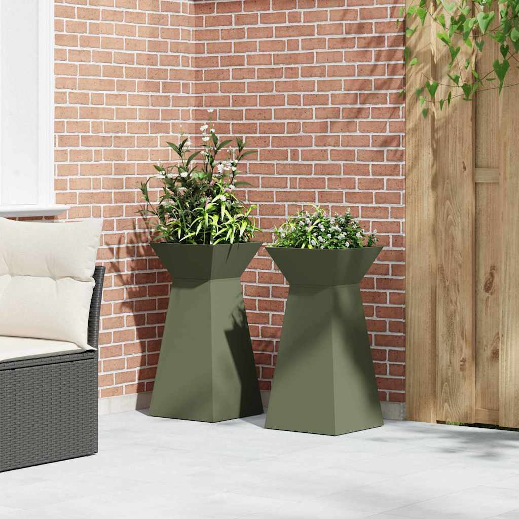 Søjle Plantekasse 2 pcs Olivengrøn 35 x 35 x 73 cm Stål