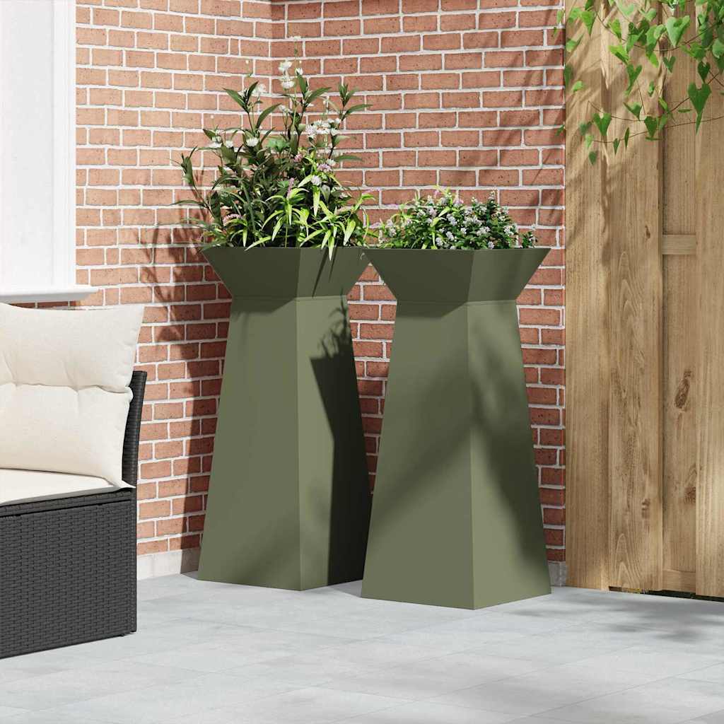 Søjle Plantekasse 2 pcs Olivengrøn 40 x 40 x 100 cm Stål