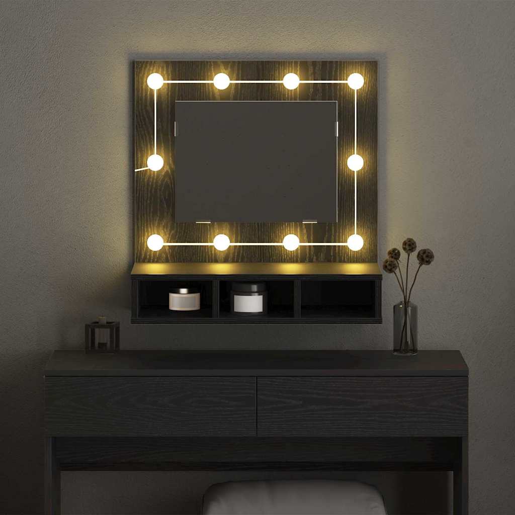 Spejlskab med hylde Sort eg 60 x 31,5 x 62 cm Konstrueret træ