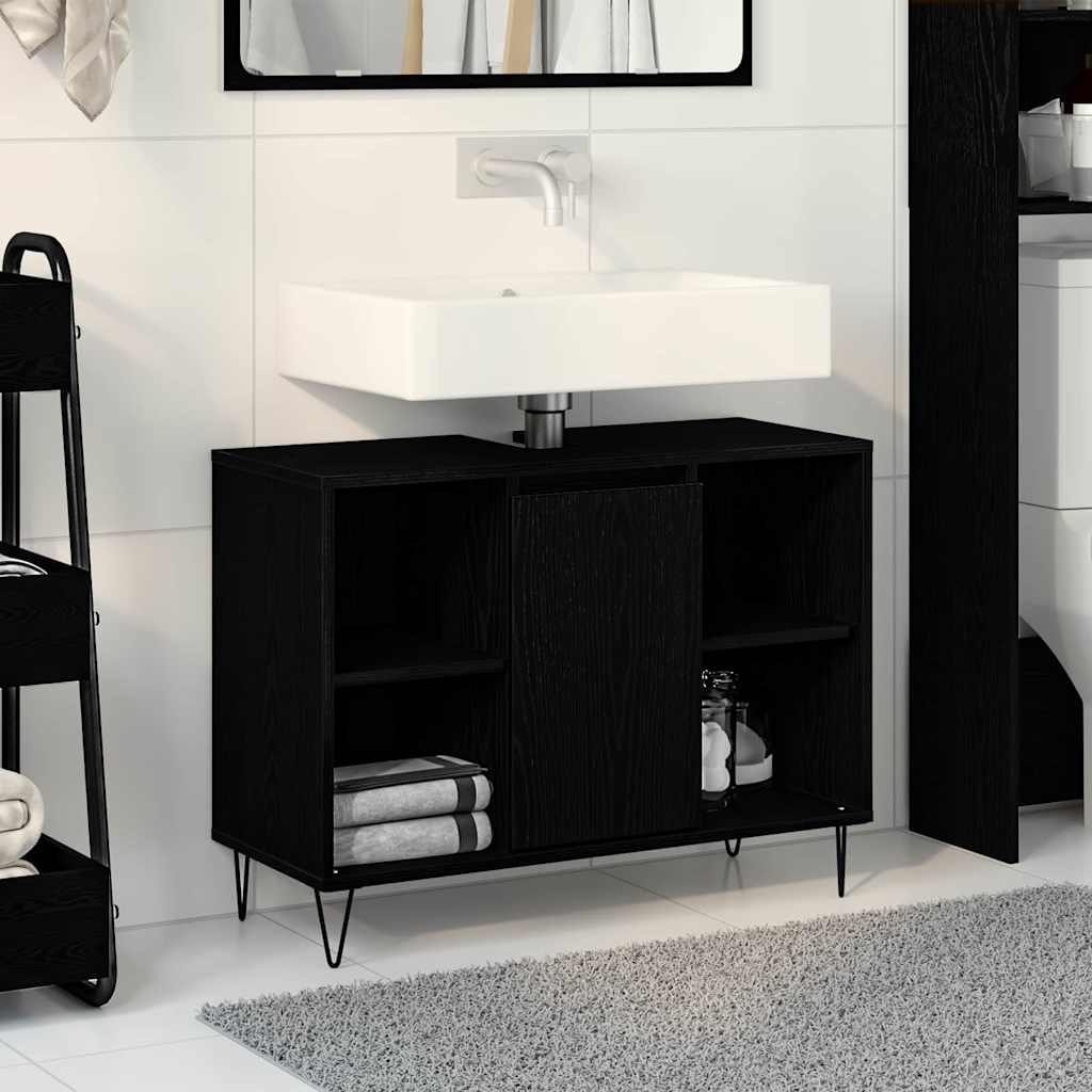 Badeværelsesskab med hylde Sort 80 x 33 x 60 cm Konstrueret træ billede