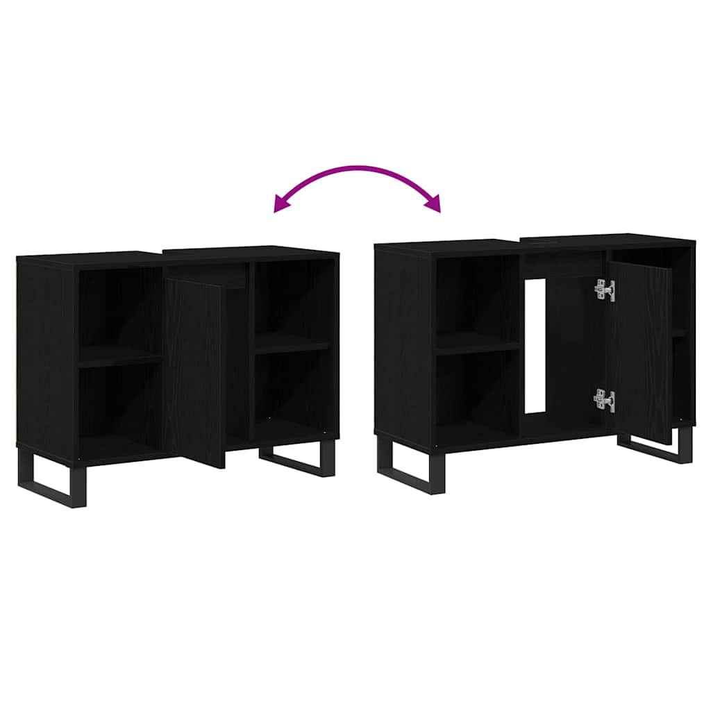 Badeværelsesskab med hylde Sort 80 x 33 x 60 cm Konstrueret træ