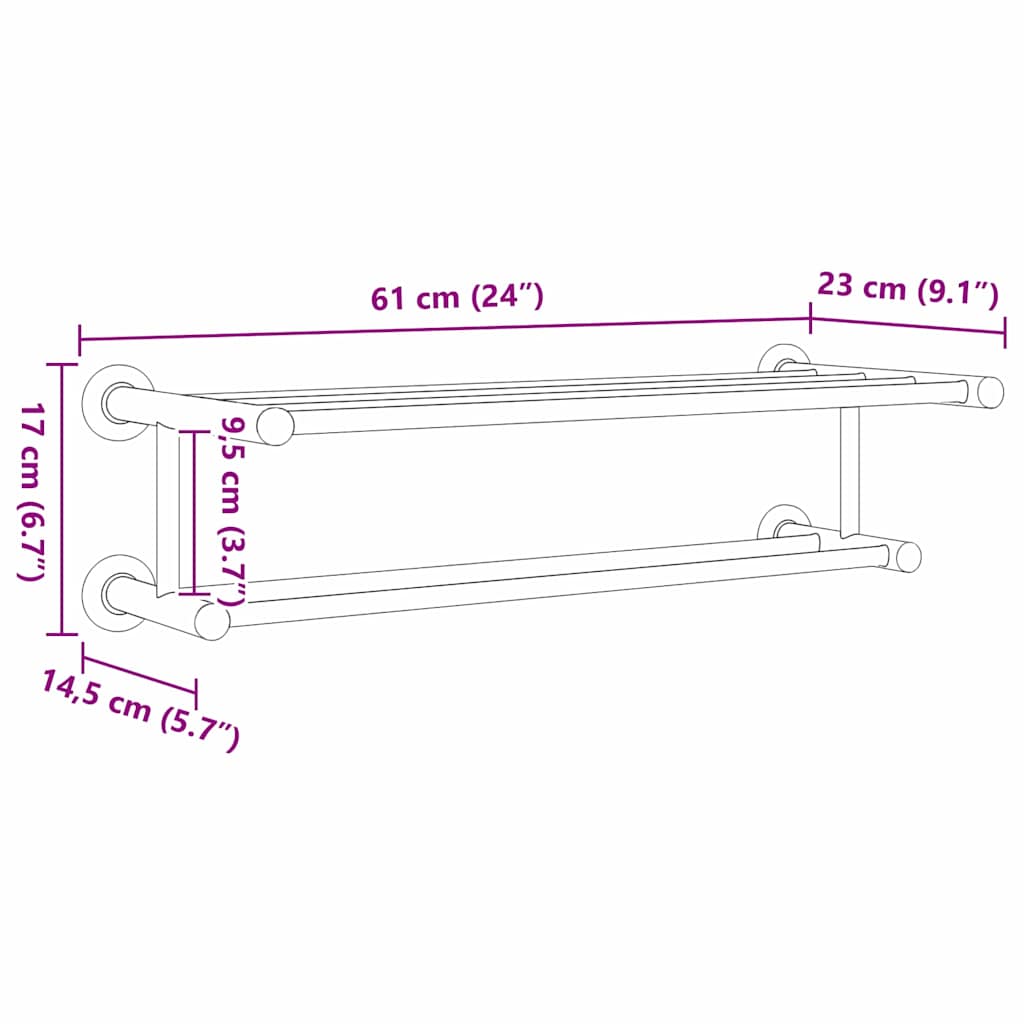 Håndklædestang Sort 61 x 23 x 17 cm Rustfrit stål