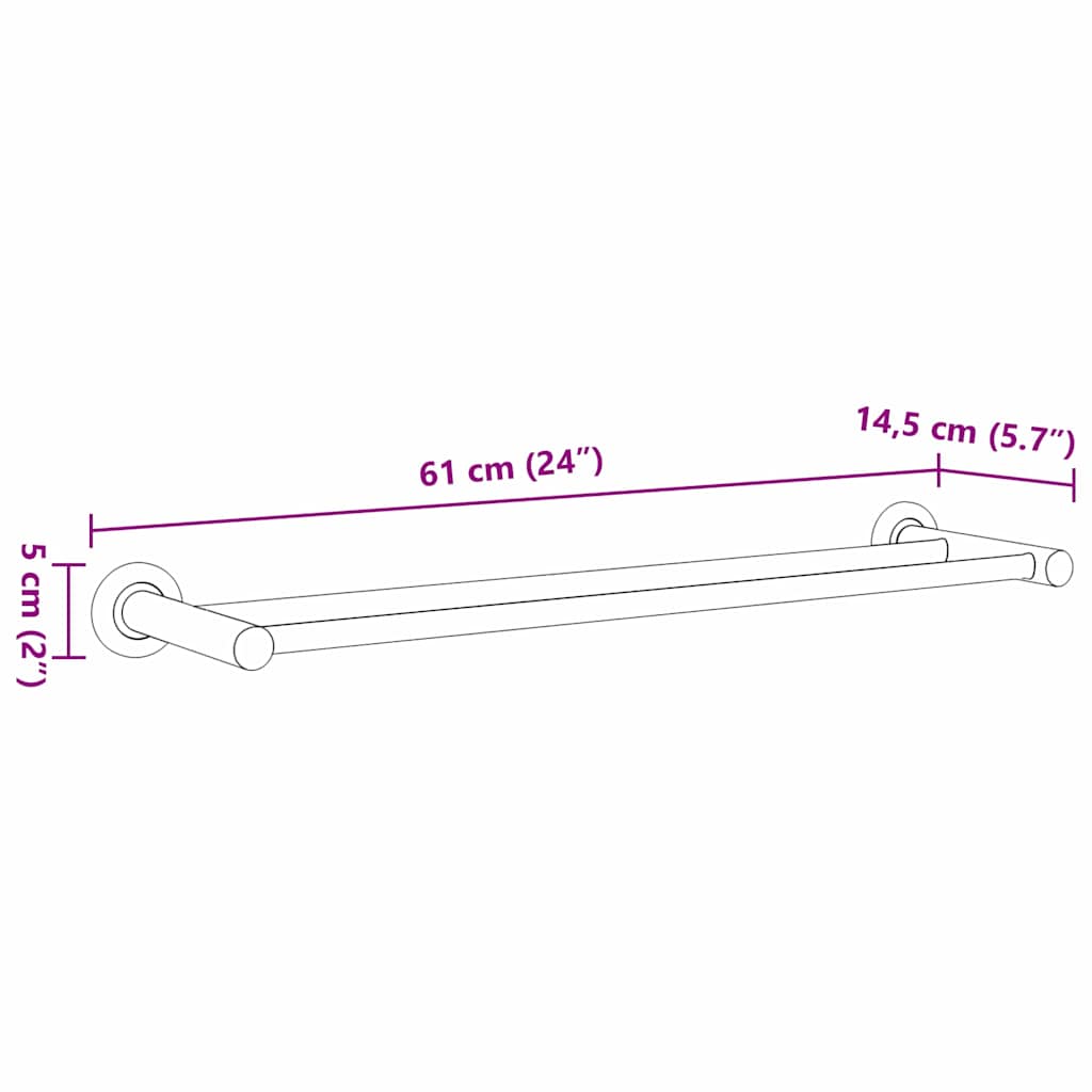 Håndklædestang Sort 61 x 14.5 x 5 cm Rustfrit stål