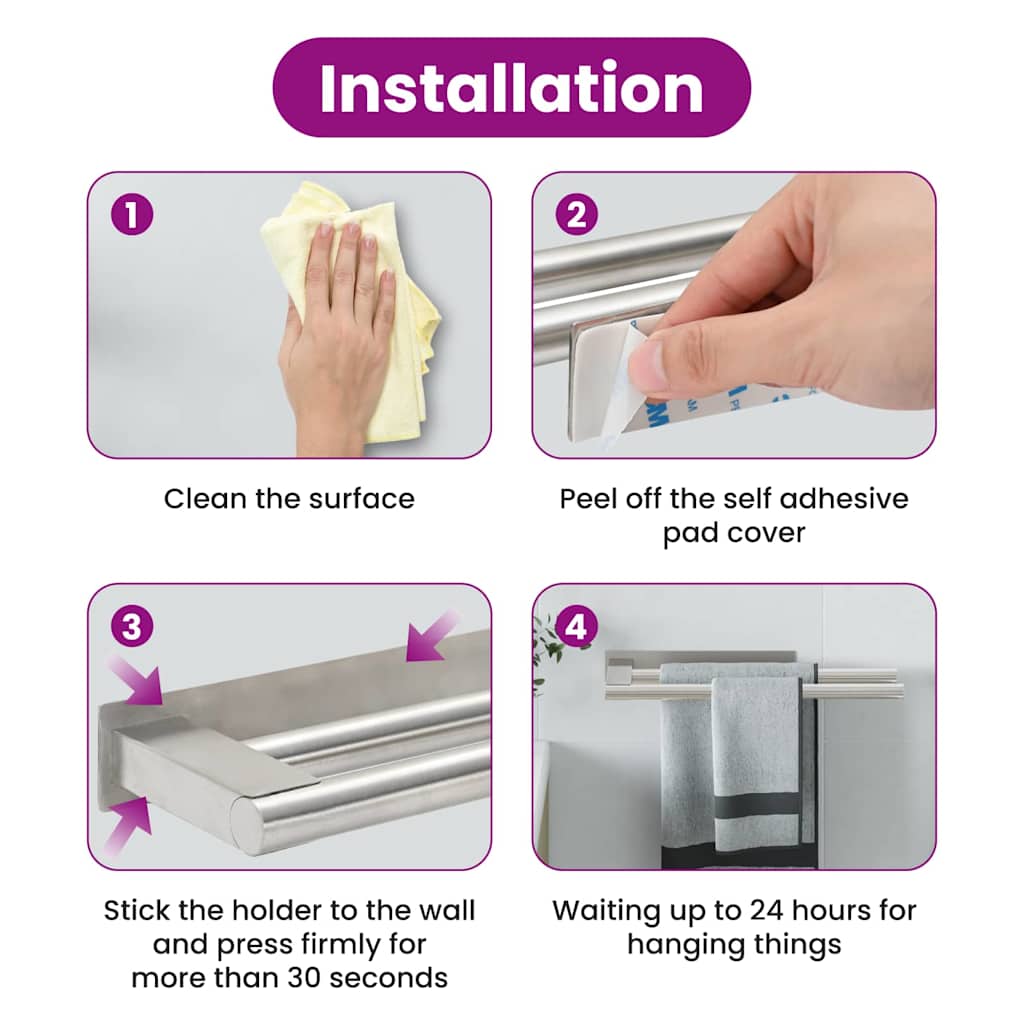 Håndklædestang Sølv 40 x 9 x 4 cm Rustfrit stål