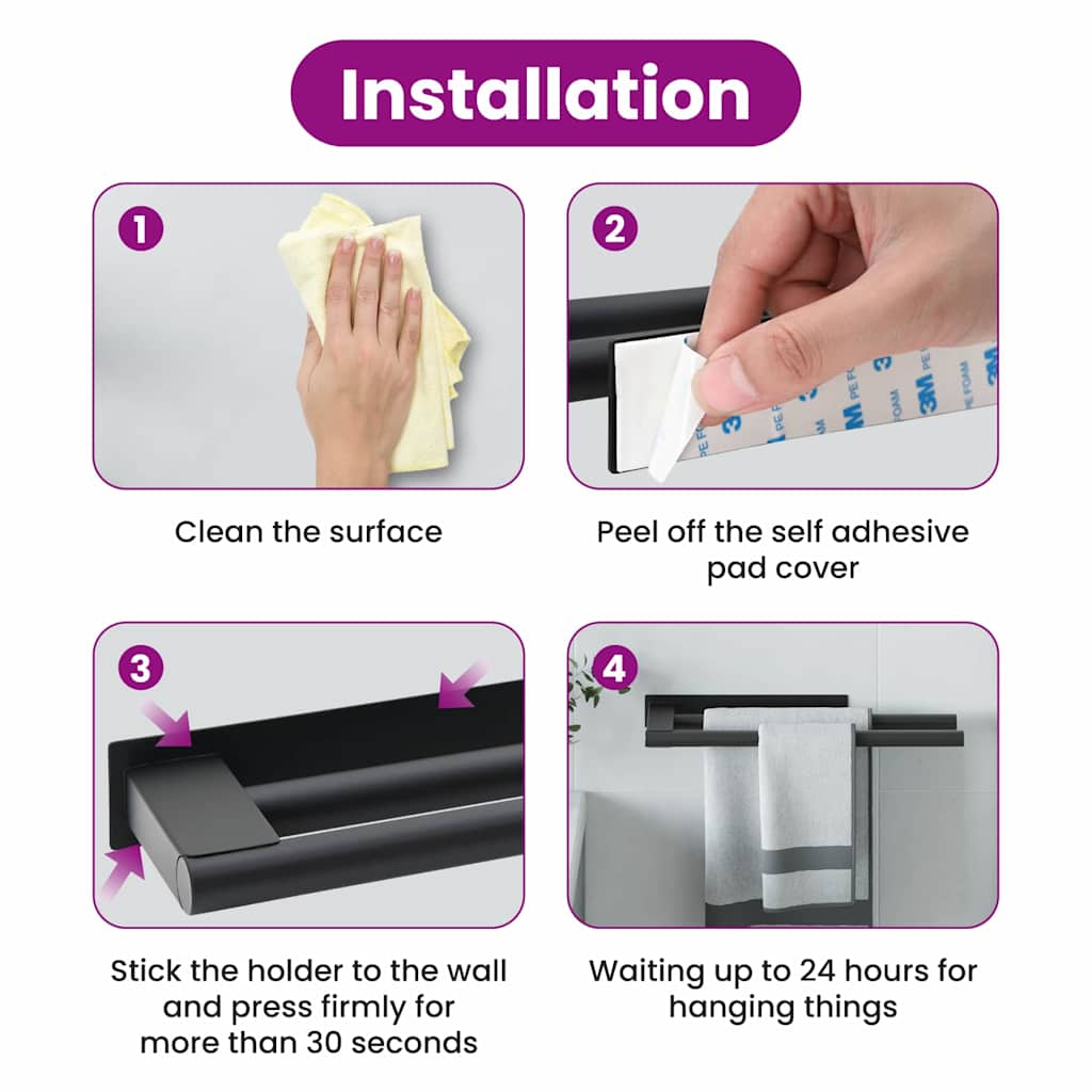 Håndklædestang Sort 40 x 9 x 4 cm Rustfrit stål