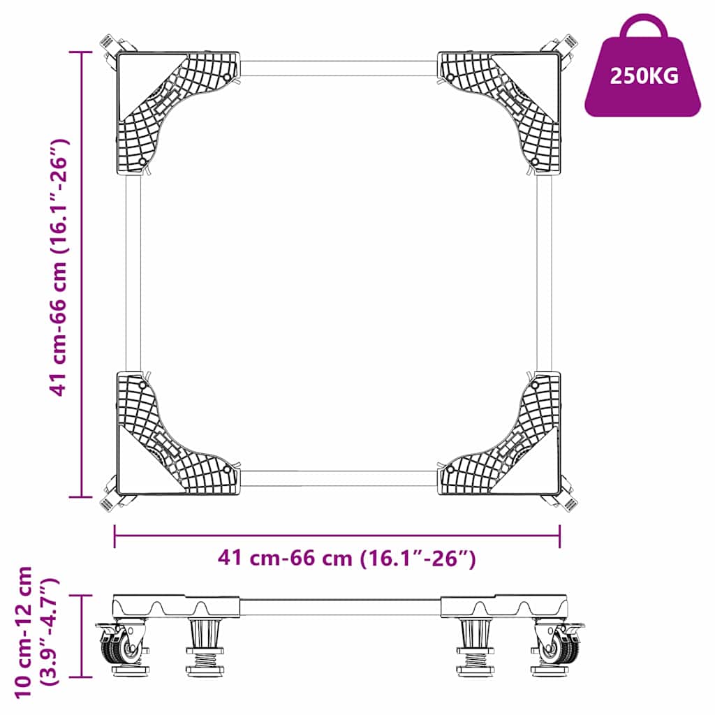 Vaskemaskinefod Grå 66 x 66 x 12 cm Rustfrit stål