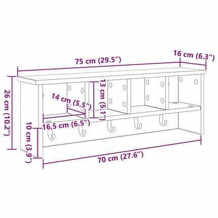 Vægmonteret Jakkeholder med hylde Sonoma eg 75 x 16 x 26 cm