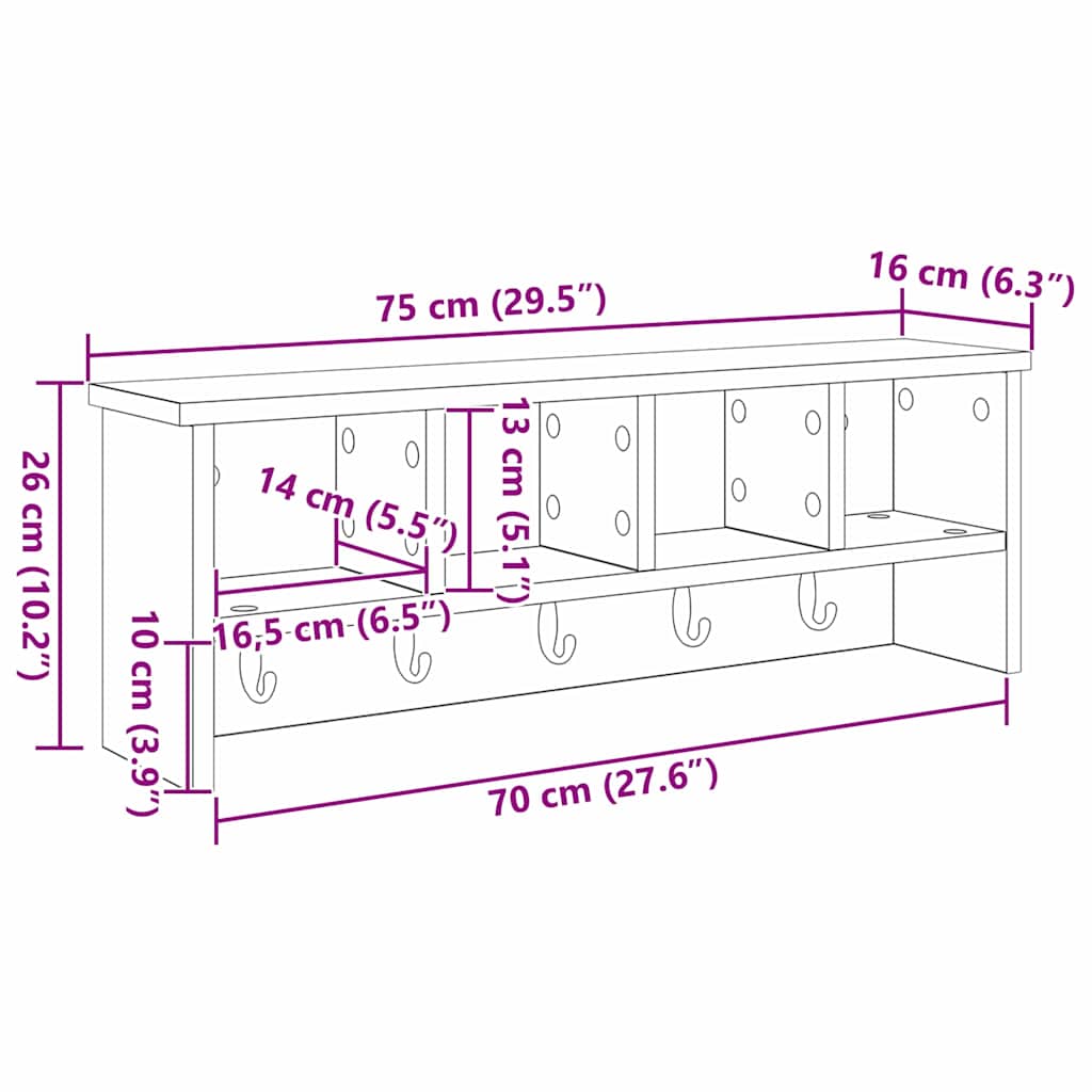Vægmonteret Jakkeholder med hylde Grå sonoma-eg 75 x 16 x 26 cm