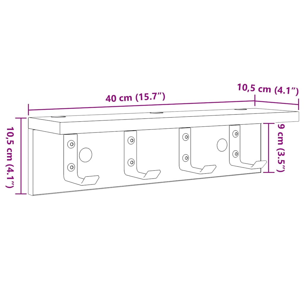 Vægmonteret Jakkeholder Røget eg 40 x 10,5 x 10,5 cm