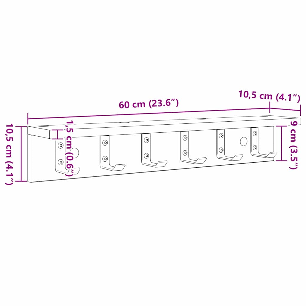 Vægmonteret Jakkeholder med hylde Betongrå 60 x 10.5 x 10.5 cm