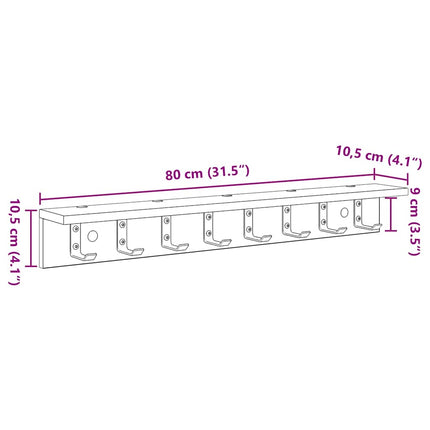 Vægmonteret Jakkeholder Vægmonteret Sort eg 80 x 10,5 x 10,5 cm