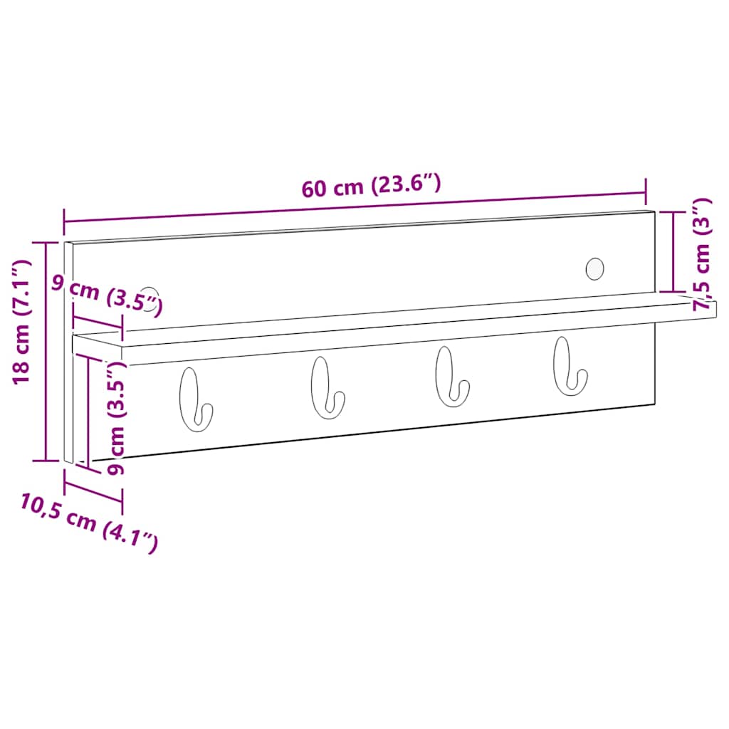 Vægmonteret Jakkeholder Hvid 60 x 10,5 x 18 cm Konstrueret træ