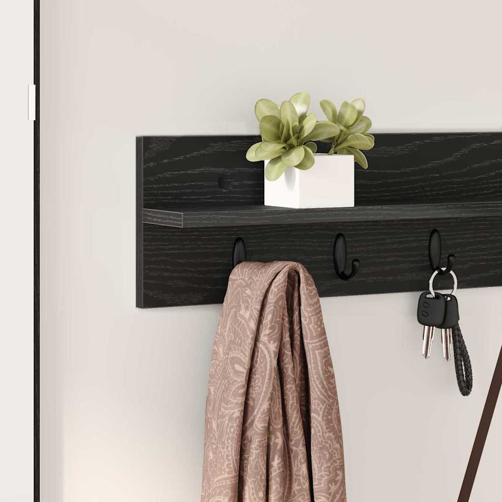 Vægmonteret Jakkeholder med hylde Sort eg 100 x 10.5 x 18 cm