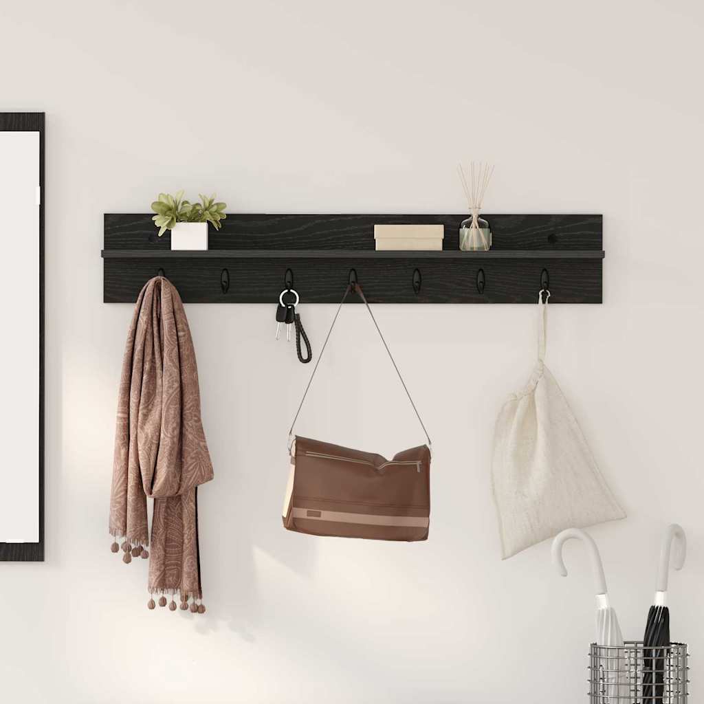 Vægmonteret Jakkeholder med hylde Sort eg 100 x 10.5 x 18 cm