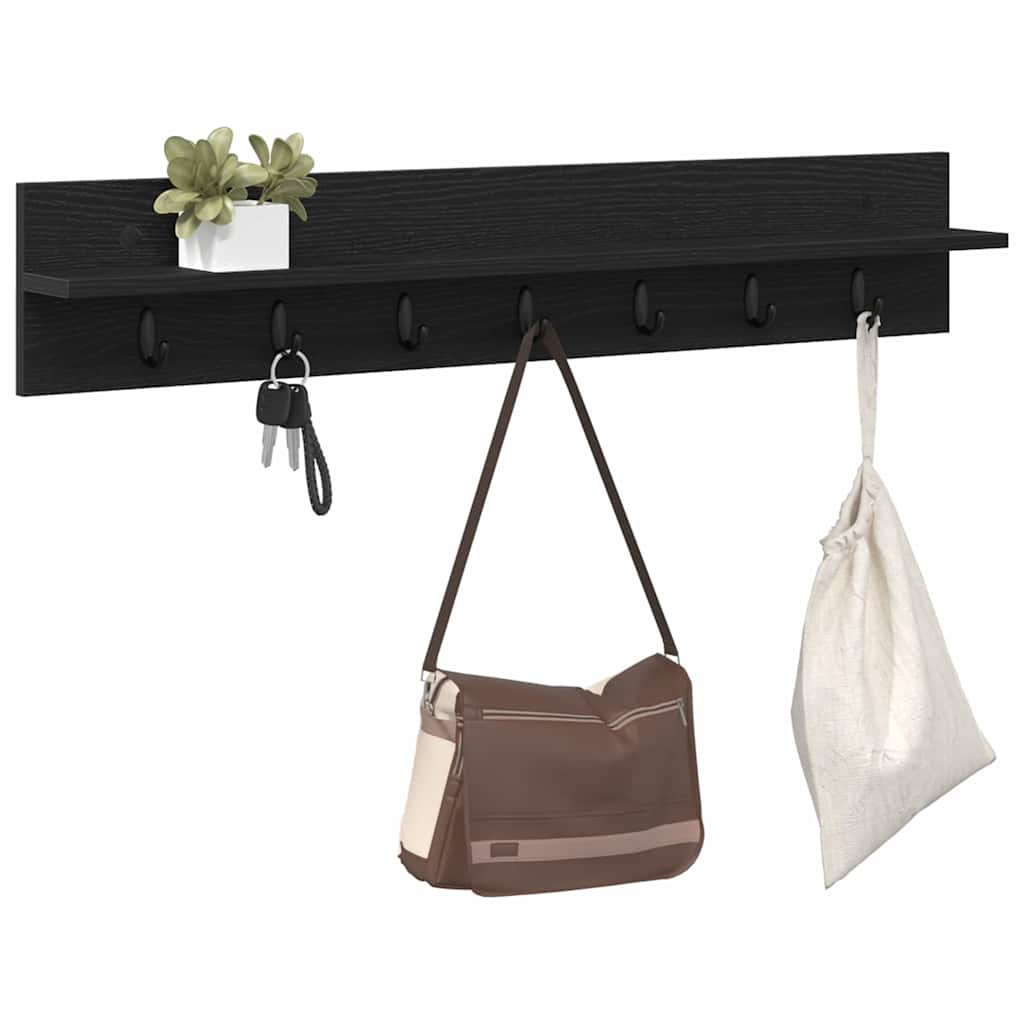 Vægmonteret Jakkeholder med hylde Sort eg 100 x 10.5 x 18 cm