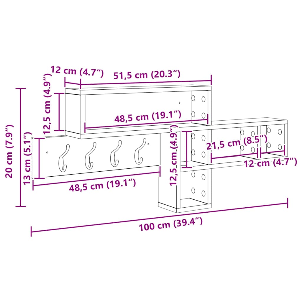 Vægmonteret Jakkeholder med hylde Sort eg 100 x 12 x 43.5 cm