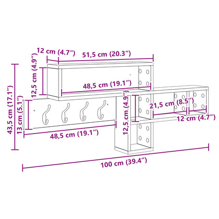 Vægmonteret Jakkeholder med hylde Røget eg 100 x 12 x 43,5 cm