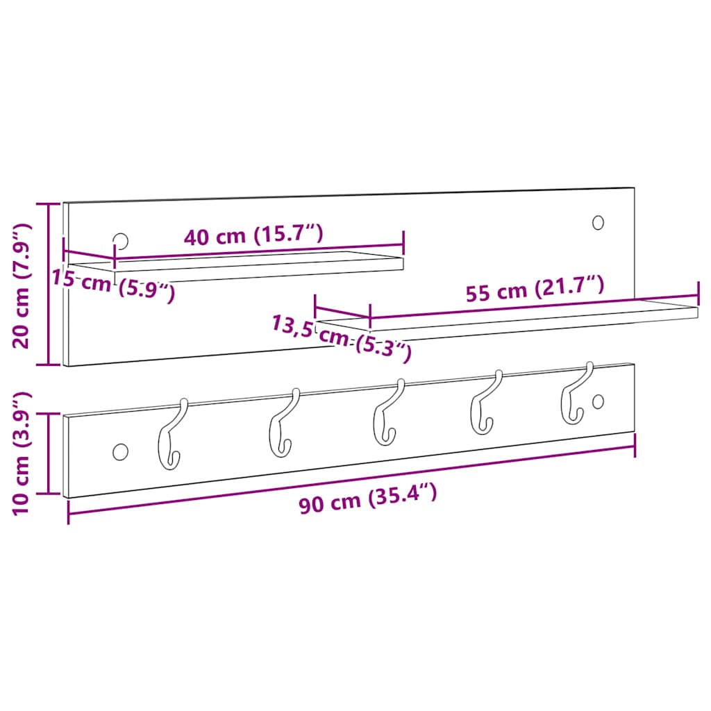Vægmonteret Jakkeholder med hylde Betongrå 90 x 15 x 36 cm