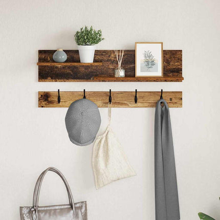 Vægmonteret Jakkeholder med hylde Gammelt træ 90 x 15 x 36 cm
