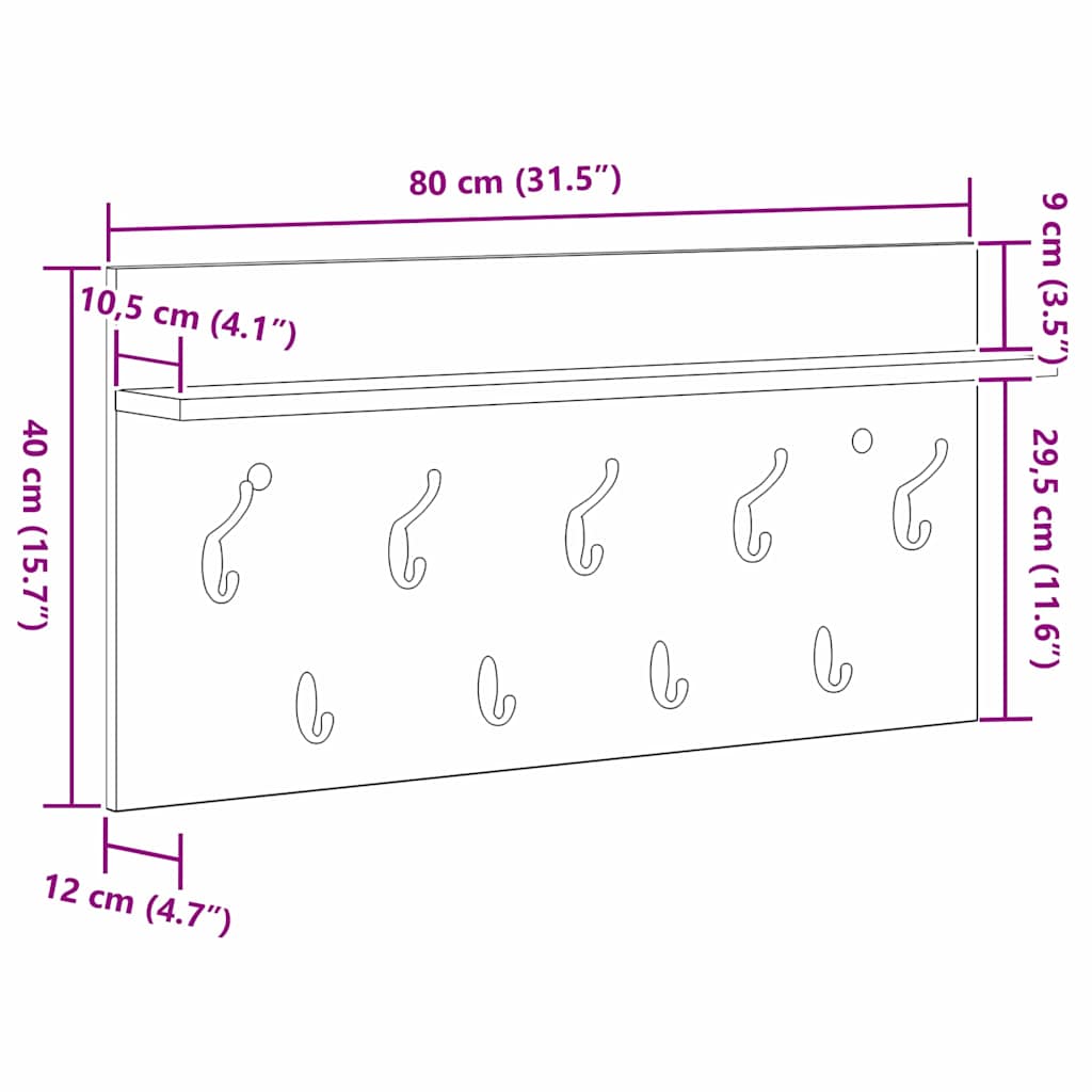 Vægmonteret Jakkeholder med hylde Sonoma-eg 80 x 40 x 12 cm