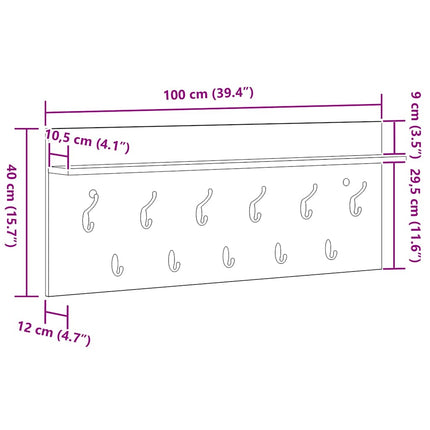 Vægmonteret Jakkeholder med hylde Sort eg 100 x 40 x 12 cm