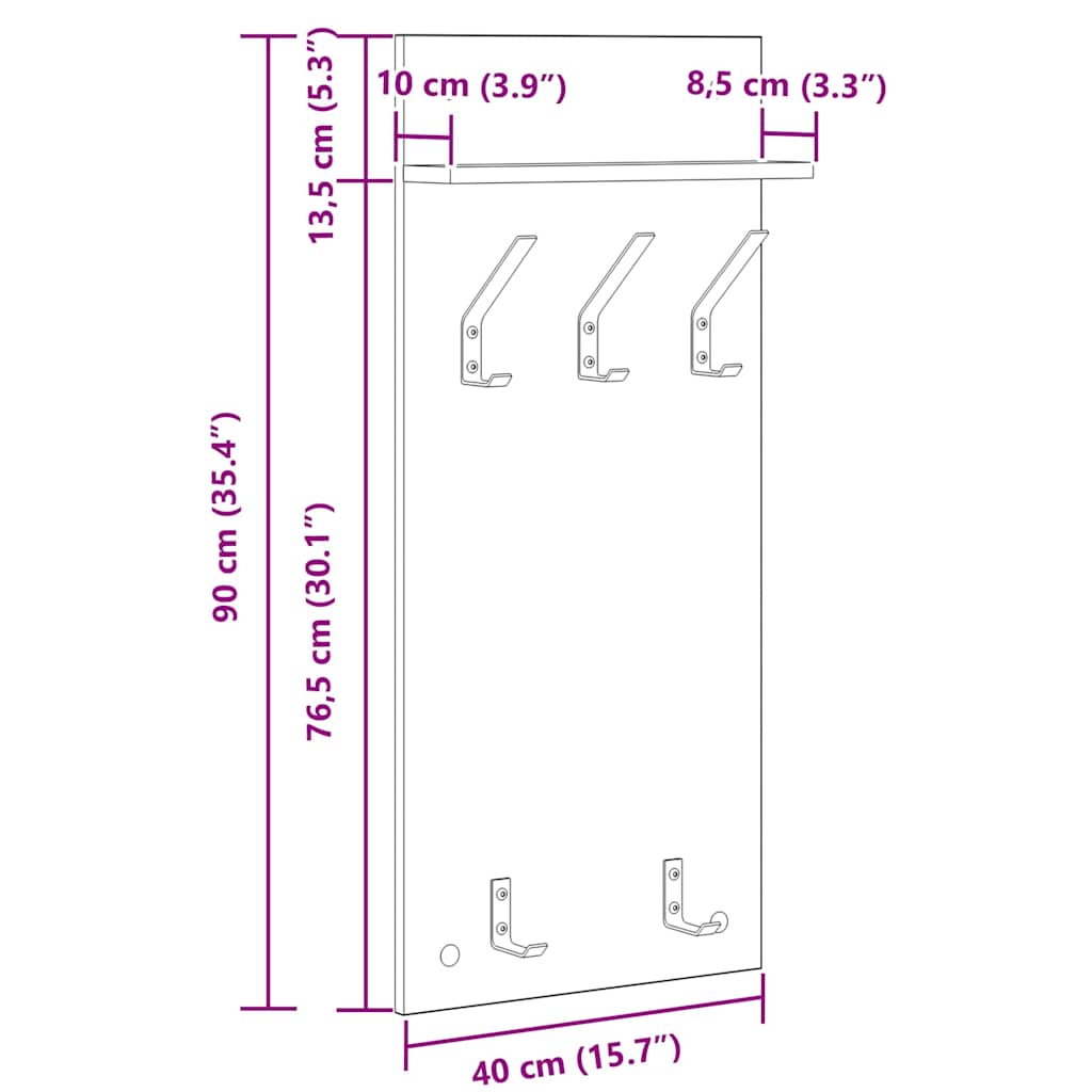 Vægmonteret Jakkeholder med hylde Sonoma-eg 90 x 40 x 10 cm